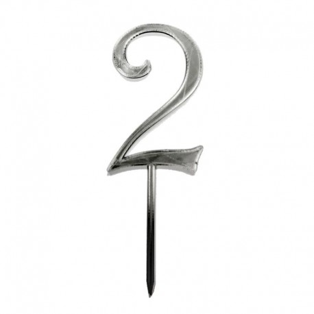 Numero 2 cake topper argento - cm 11