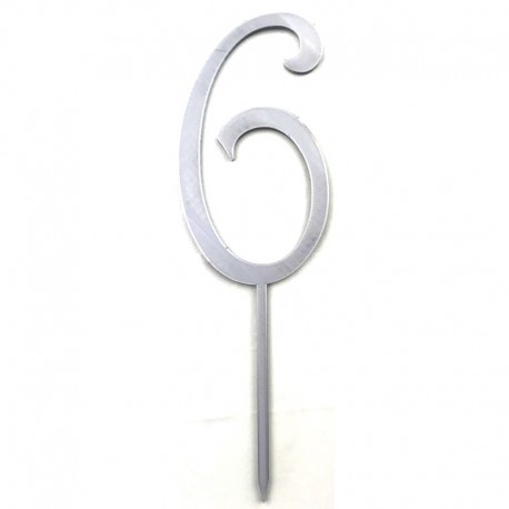 Numero 6 cake topper argento - cm 11