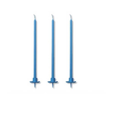 Candele mezzo stelo 20 cm blu c/supporto 10 pz